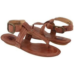 Frye Alessia Trapunto Brown Leather Flat Sandals